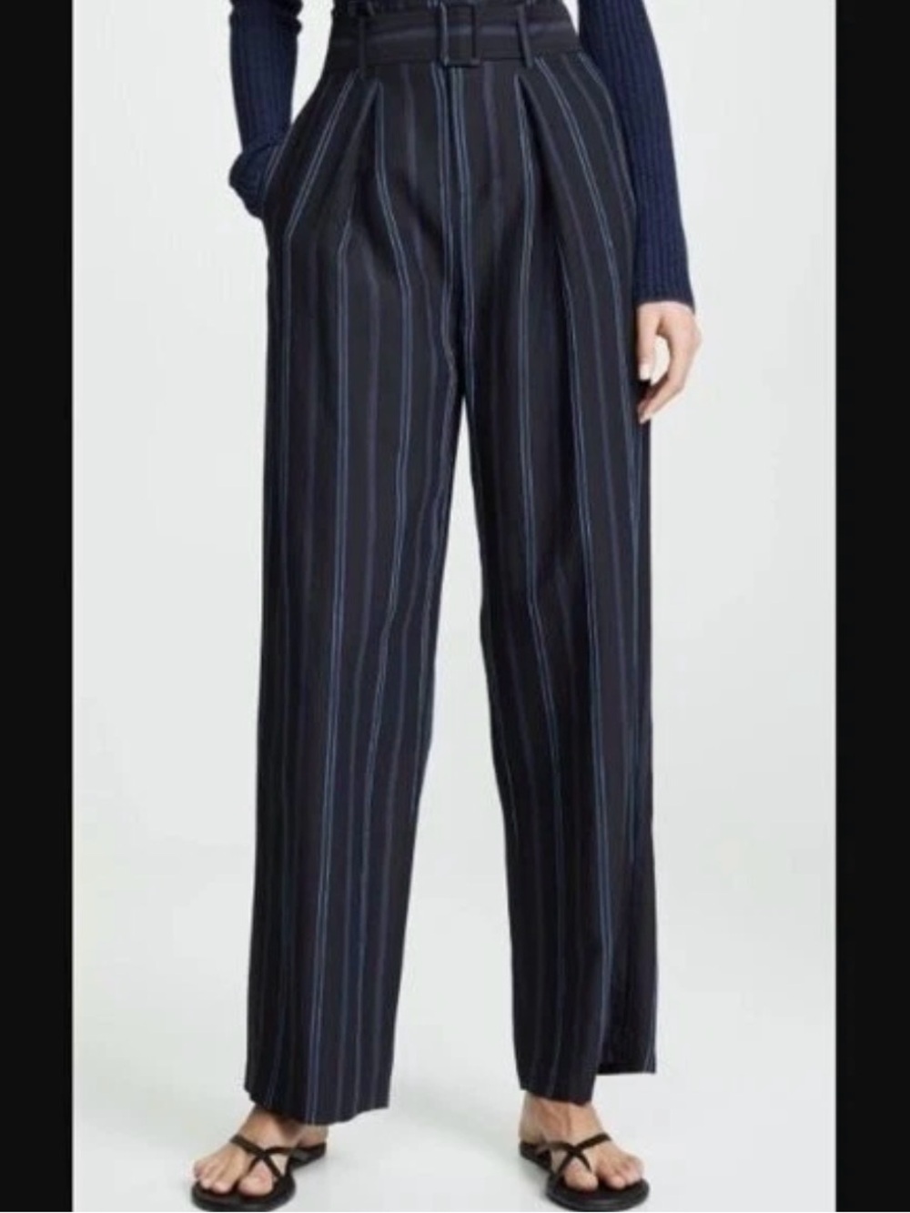 Vince Navy Pinstripe Wide-Leg Trousers